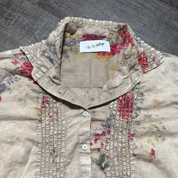 Floral Button-Down Shirt in Cream and Pink - Picture 6 of 9